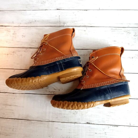 Vintage LL Bean Size 7 Women's Hunting Duck Boot Blue Tan - Picture 6 of 11